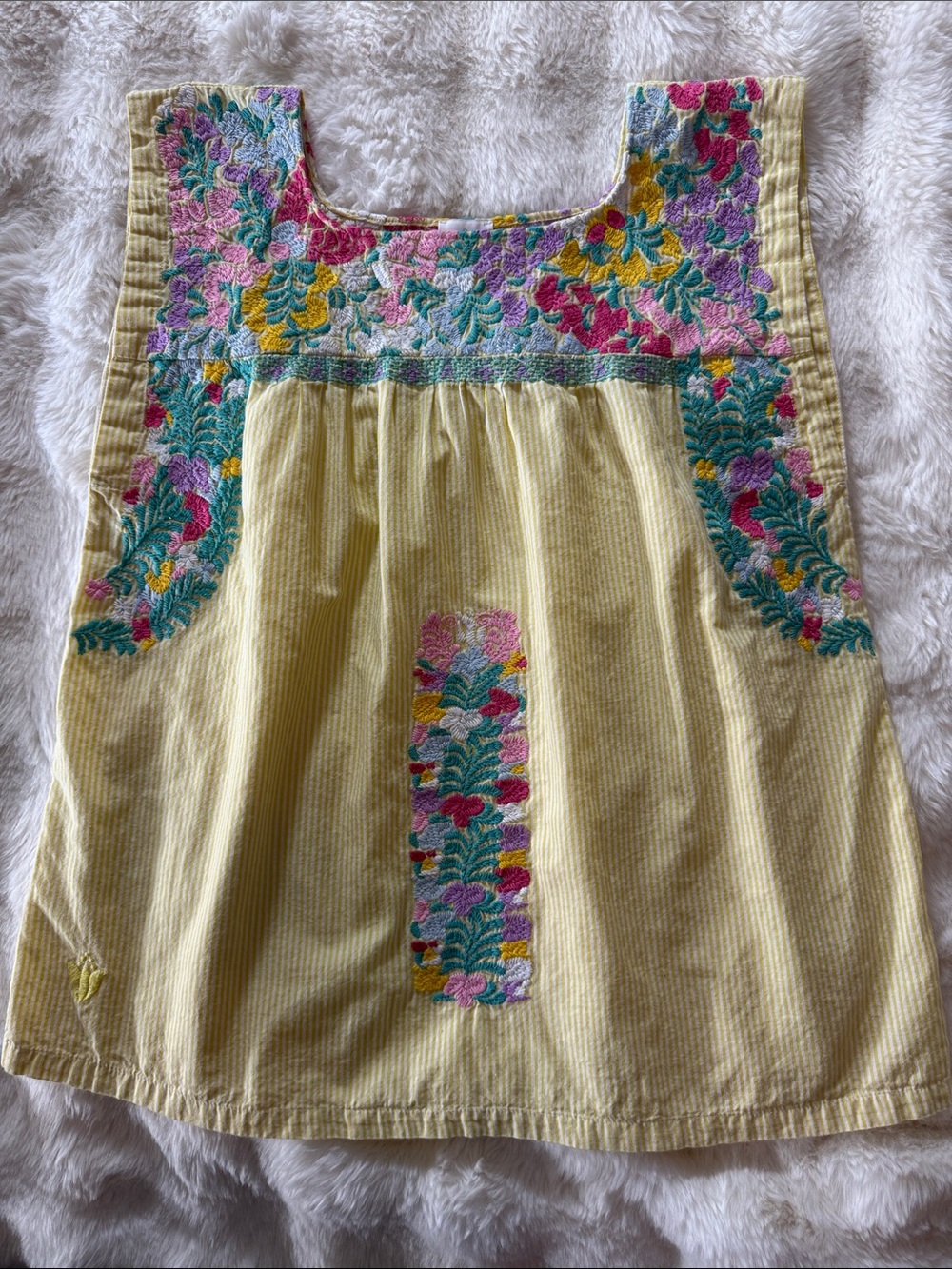 J. Marie Embroidered Floral Yellow & White Cotton Sleeveless Blouse Top Small